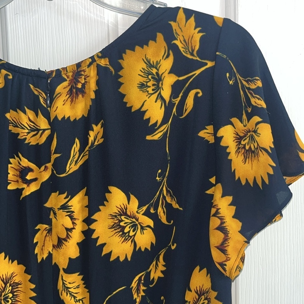 J. Crew Navy and Golden Printed Pleated Midi Wrap Dress Size 8 - Picture 6 of 10